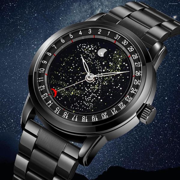 Bilek saatleri skmei moda yaratıcı ikinci el sanat izleme yıldızlı gökyüzü yüzey ay aşaması su geçirmez trend erkek kuvars 2116