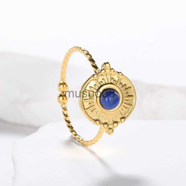 Anelli di banda Gattvict Gold Colore Gold Anello in pietra naturale in acciaio inossidabile Gioielli regolabili per donne Elegante pianeta vintage Opal Planet Gift J230817