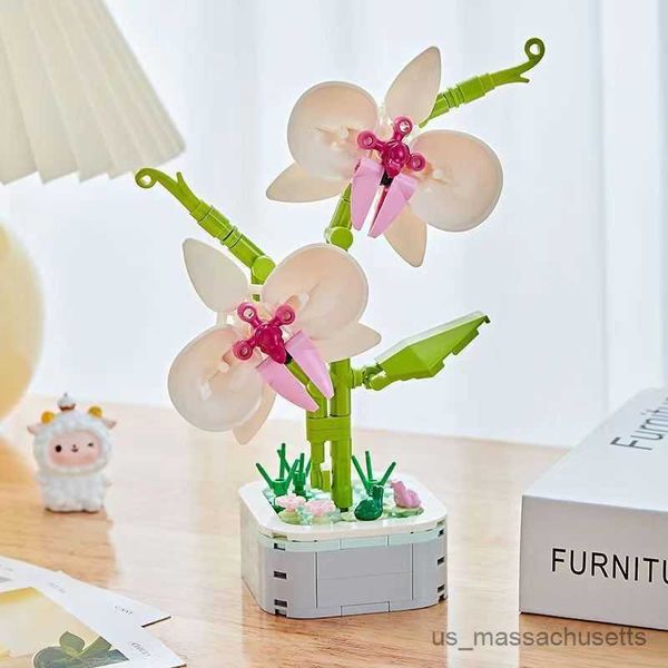 Blöcke Bouquet Orchid Block Blumenstopf Bausteine ​​Romantische Sonnenblume Rose Modell B Kit Assembly Building Spielzeug Mädchen Geschenk R230817