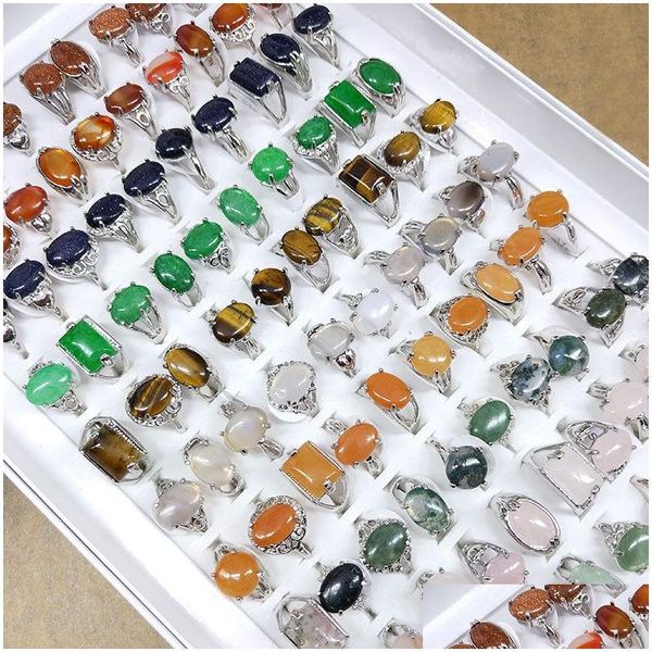 Anel de solitário 50pcs/lot colorf Natural Stone Anéis para mulheres senhoras gem pedra jóias mix estilos de dia de dia dos namorados Deli Deli DHLH4