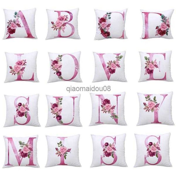 Cesava Custode 45*45 cm Case rosa Cuscini Copertina di lancio Alfabeto 26 LETTERE CASE INIZIALE SOFA CAMERA DEI BEDE DECORATIVE HKD230817