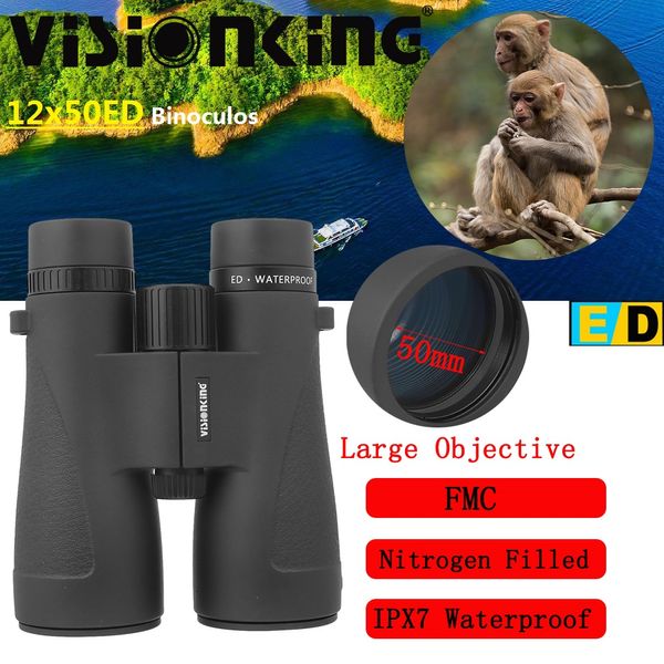 VisionKing 12x50 ED Telescópio Prismático Bak4 FMC Binóculos Profissionais à prova d'água HD Equipamento de camping de camping de longo alcance