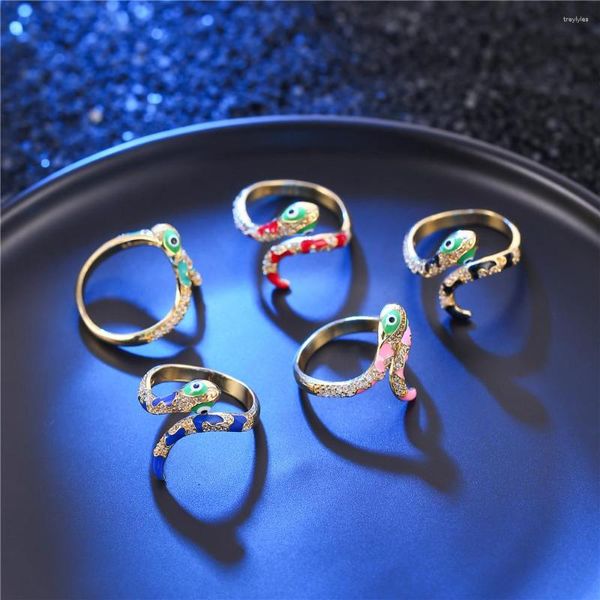 Rings de cluster Snake Punk vintage para homens homens personalidade colorida abrindo jóias de moda feminina anel de ouro de cristal ajustável