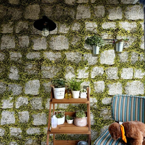 Sfondi vintage Verde Green Grass Stone 3D Paperti da parete per casa Decorazioni per la casa Rollio di carta in Pvc per sfondo pareti della stanza Vinilo Pared