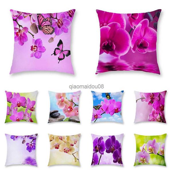 Caixa de travesseiro Orquídea colorida Padrão impresso de poliéster Polyster Cushion para para casa Sofá Sofá Decoração de decoração 45x45cm HKD230817