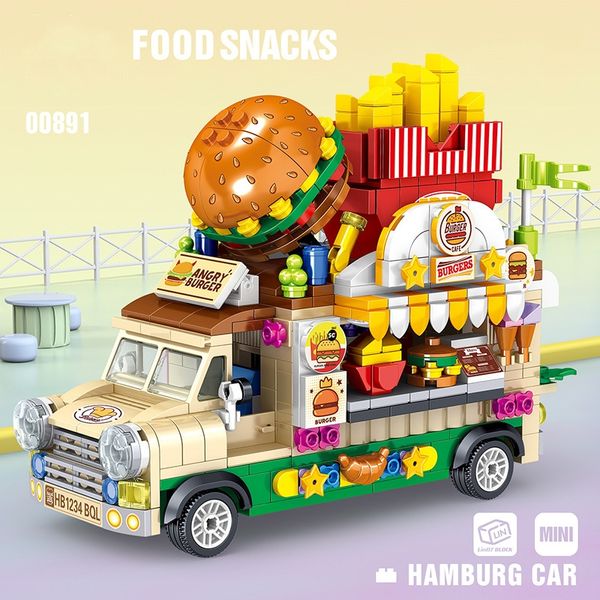 Figura modelo bloco criativo lepin tijolo sorvete brinquedo vista de rua construir bloco jantar carro mini bloco barbie carro comida lanches loja tijolos brinquedos para crianças barbie camper van