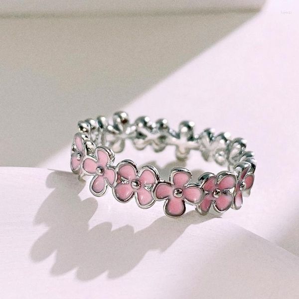 Anéis de casamento caoshi chique rosa flor ring ring feminino doce doce senhora acessórios diários com design delicado jóias jovens mulheres joias