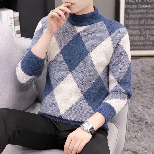 Maglioni maschili maglione casual autunno tiro homme o-collo argyle slim fit pullover elastico pullover elastico uomo maglieria b77