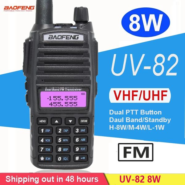 Walkie Talkie Real 8W portátil FM Rádio Baofeng UV 82 PTT duplo Bidirecionada VHF UHF Rádios amadores Receptor UV 82 Transmiter UV 5r 9r 230816