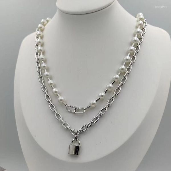 Chains S925 Sterling Silver Pérolas de moda simples com cadeia de clasco LOVE BLOCK Pingente Pingente Gift de Jóias de Partidas Mulheres