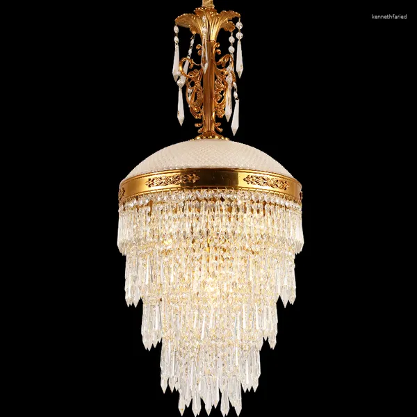 Anhängerlampen Dingfan Fabrik Preis Französisch große Luxus -Messing -Lampe Wohnzimmer Antike Kupfer Kerze Kronleuchter