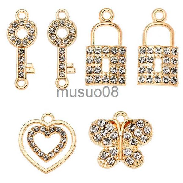 Ringas de banda 10pcs embutido rhinester key butterfly love pingente para colar de pulseira feminina brincos de bretas de jóias diy jóias j230817