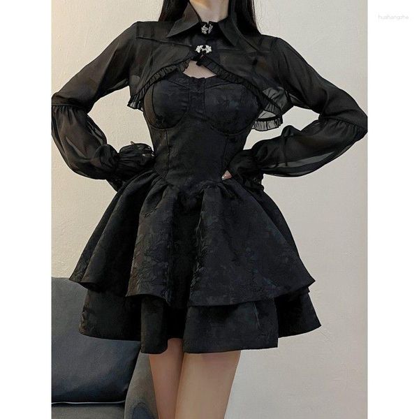 Повседневные платья черное сексуальное платье лолиты женщины готические винтажные мини -мини -хараджуку костюмы для косплей с длинным рукавом