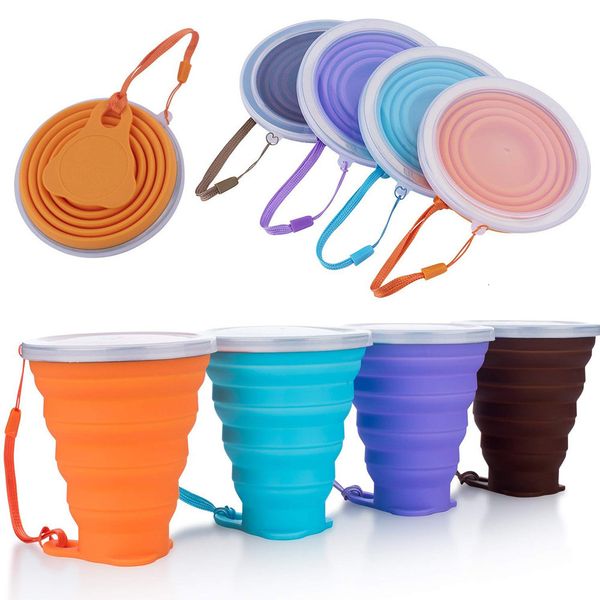 Kupalar Katlanır Bardaklar 270ml BPA Ücretsiz Gıda Sınıfı Su Kupası Seyahat Silikon Geri Çekilebilir Renkli Taşınabilir Açık Kahve Handcup 230817