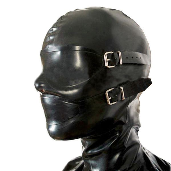 Party -Masken Latex Maske Sexy Gummihaube mit Augen Deckung abnehmbarer Mundstopfen Fetisch Kopfbewegung Kostüm 230816