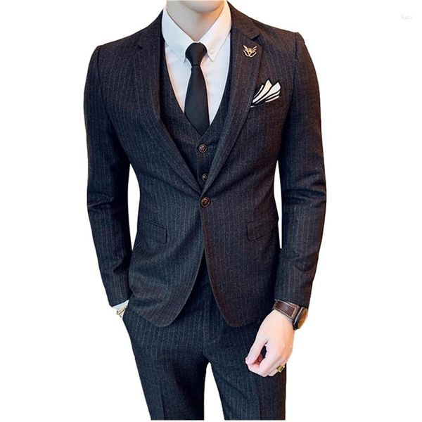 Herrenanzüge Marineblau gestreifter Anzug 3-teiliger Männer (Blazer Vest Pant) Business Wedding Party Schwarz grau