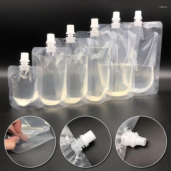 Bolsas de armazenamento 10pcs Travel Drink Spout bolsas de bico de plástico transparente de suco lacrado de suco de suco de verão, bolsa gelada portátil