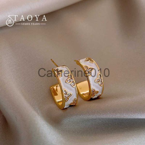 Charme francês de zircão vintage flor branco esmalte em forma de ouro em forma de ouro para femininos com novas jóias de moda avançadas Acessórios J230817
