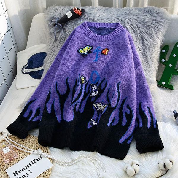 Женские свитера Женщина Женщина негабаритная вышивка Batterfly Sweater Street Casual Pellover Письмо вязаная жаккарда женщина 2023