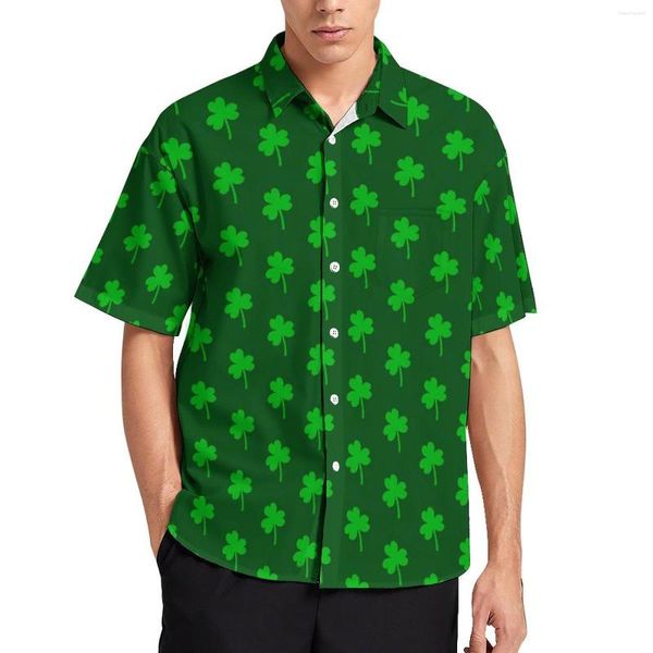 Herren lässige Hemden Grüne Shamrock Clover St. Patricks Tag Strandhemd Hawaiian Y2K Blusen Männer Drucken großer Größe 3xl 4xl