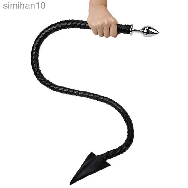 Anal Toys 108 cm Leder Black Devil Tail Anal Plug BDSM Slave Cosplay Metal Butt Plug Männer Frauen Neuheit Sexspielzeug für Bondage und Erwachsene Spaß HKD230816