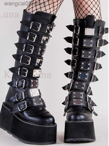 Boots Brand Design Gothic Style Ins Hot Fashion Boots Женщины туфли черные клинья высокие каблуки прямым