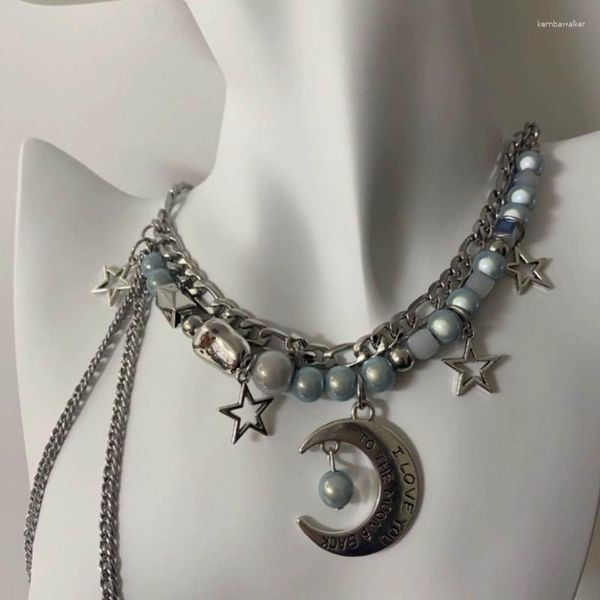 Pendellanz Halsketten 652f Runde Perlen Mond Quasten Halskette Einfacher nationaler Stil