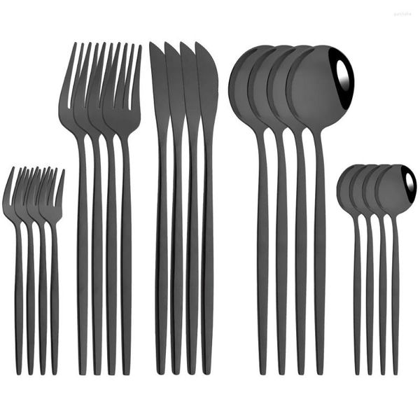 Set di stoviglie da 20 pezzi da 20 pezzi per posate nere set di coltello cucchiaio in acciaio in acciaio cucchiaino da cucchiaino posate da cucina occidentale