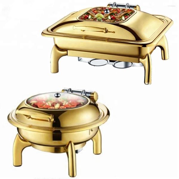 Dinnerware Sets Roll Catering Roll Top Aflower Bated Wark com buffet de janela Brass dourada de brass 9l Shaffing Dish Gold Treching