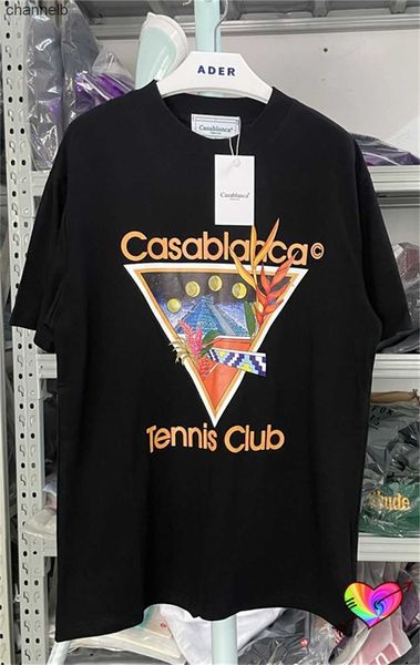 Herren-T-Shirts 2023 Black Casablanca Tennis Club Tee Männer Frauen 1 1 Ikon Casablanca T-Shirt Crewneck Kurzarm gedruckte Grafikplatten HKD230817