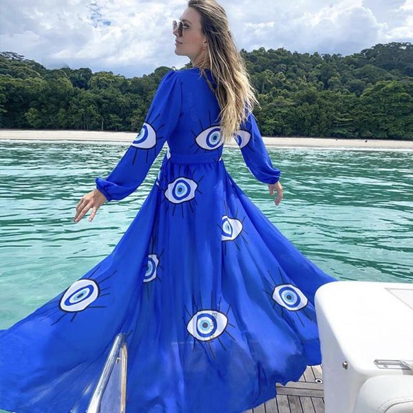 Kadın Trençkotları Türk Türk kötü göz izli ceket muhteşem bir şekil akışlı elbiseler Palto düğmeli çok işlevli plaj örtüleri tunik