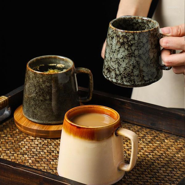 Canecas canecas canecas japonesas xícara de cerâmica casal de verão vintage bebendo em casa, lidar com xícaras de chá de café com escavação de 350 ml de alta capacidade
