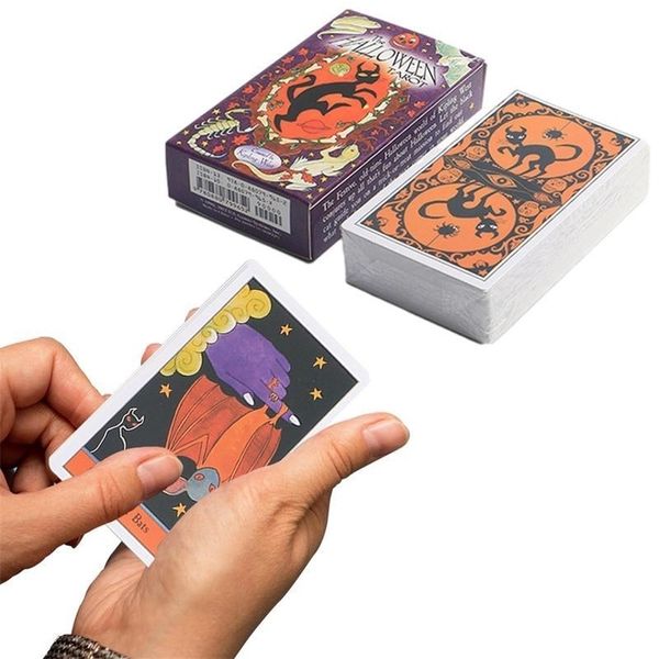 Andere Event -Party -Lieferungen 11.3x6.3x3.2cm The Halloween Tarot 78pcs Deck Card Tarot Card Booklet Card Black Cat Kürbismuster -Board -Deck -Spiele 230816