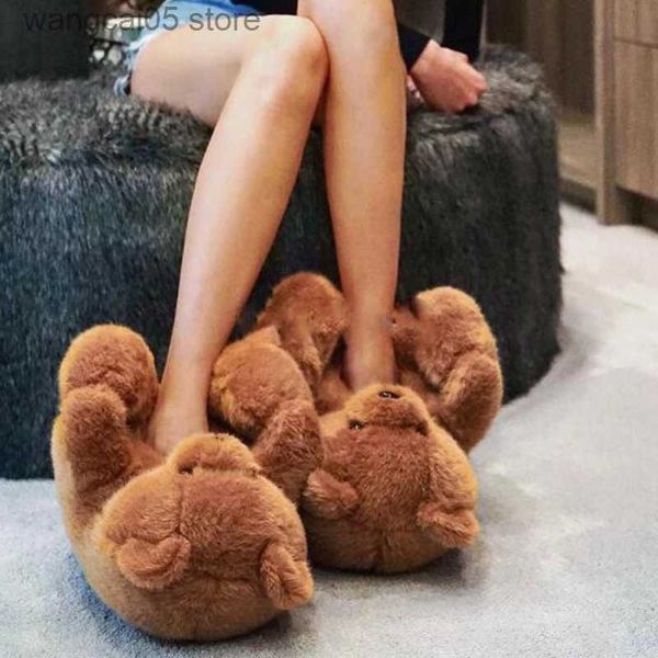 Hausschuhe Teddybär Pantoffeln niedliche Damen Winter warm warm war warme Hausrutschen Plüsch Teddybär Cartoon Pantoffeln Plüschspielzeug Frau Pelzig Flip Flop Schuhe T230817