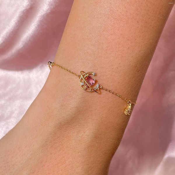 Bracelets de charme Ins fofo Love Lua Bracelet Copper Gold Batied Pink Heart Zircon para mulheres Moda Estética Jóia Presente