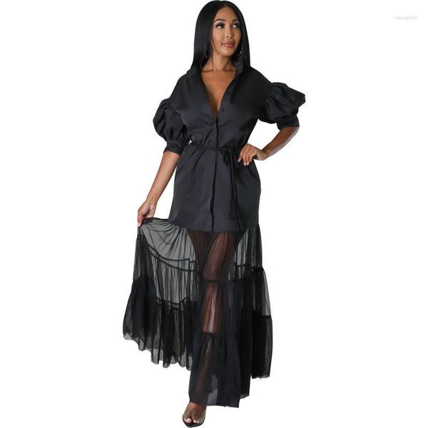 Ethnische Kleidung afrikanische Kleider für Frauen 2023 Sommer Elegantes Patchwork Outfits Ladies Party Club Robe Black White Mesh Shirt Maxi Kleid