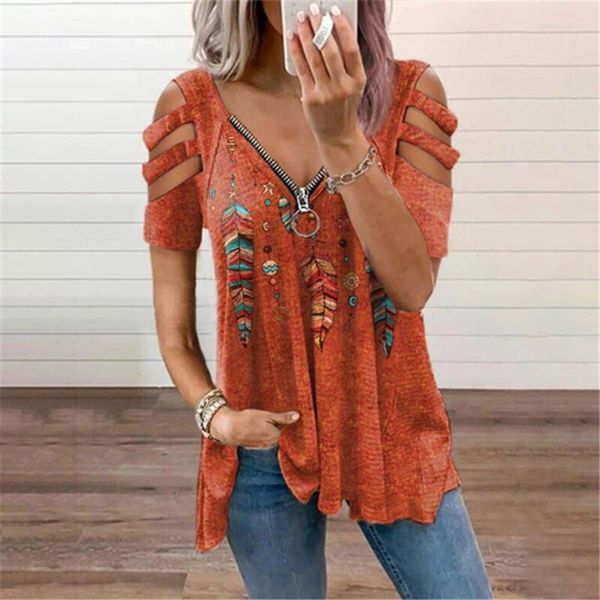 Magliette da donna estate casusl cravatta con cerniera t-shirt top-shirt top maniche corta cavalcata da donna drappeggiata