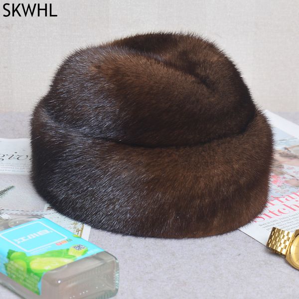 Trapper Hats Männer Nerzfell Hut Mode Männer echte Nerzfell -Kappe Winter Warm Top Hut Kopfbeanie Beret natürliche echte Nerzfellkappe für Männer 230817