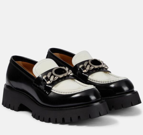 Luxus Frauenplattformen Leder loafer ineinandergreifende G-Leder-Plattform-Slipper Retro lässige Schuhe auf Penny-Gurte Schleppgummi-Sohlen 35-40box