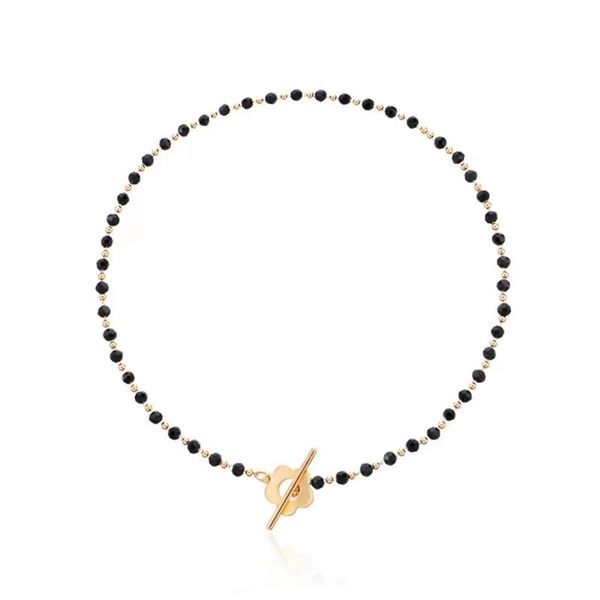 Gargantilhas moda preto cristal vidro grânulo corrente gargantilha colar para mulheres colar de bloqueio de flor jóias curtas