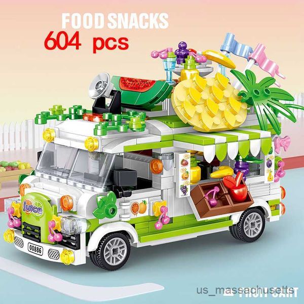 Blocks Food Ice Truck Van Cart Camper Candy Freunde Set Gebäude Mini Block Kits Modell B Kinder Spielzeug Buch City Girls Club Park R230817