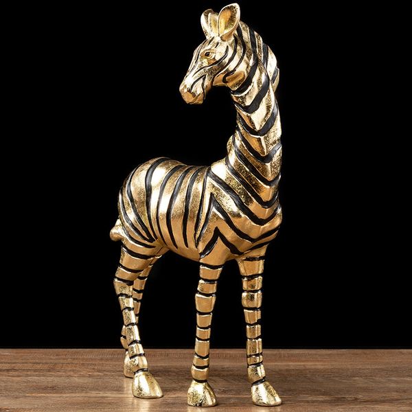 Oggetti decorativi Figurine Golden Zebra Craft Sculpture Resina Simulazione Statue Animal Statue Figurina Accessori per la casa 230816