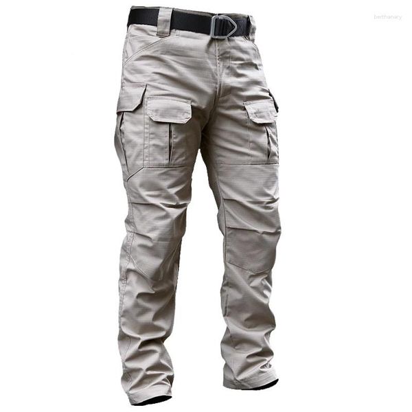 Calça masculina cargo tático militar estirada algodão casual trabalho swat combate rip-stop muitas calças de bolso longa