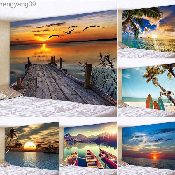 Wandteppiche Sonnenuntergang Vogel Wandteppich für Schlafzimmer Schöne Landschaft Sunset Sea Wave Lake Wand Hänge Stoff Hintergrund Decken Wohnkultur R230817