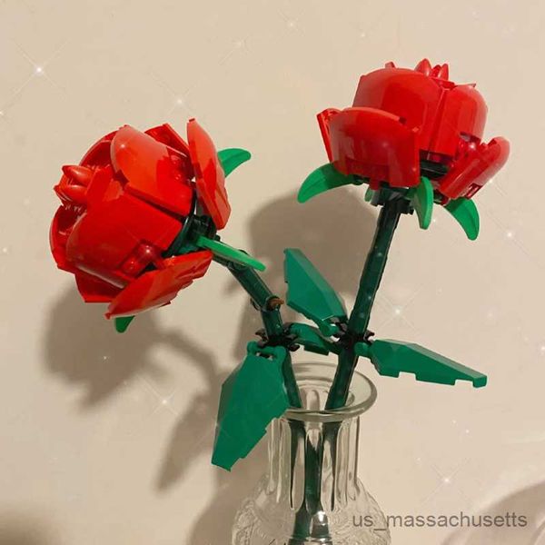 Блоки DIY BUQUET BOLIDGES 2 ROSES HOME PLANT РОМАНТИЧЕСКИЕ День Святого Валентина. Модель цветочных моделей детской игрушки детской игрушки без коробки R230817