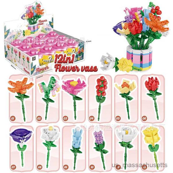 Blöcke Fomantische Blumenstrauß Rose Baustein B Spielzeug DIY versammelte Blumenurlaubsgeschenk für Kinder Erwachsene R230817