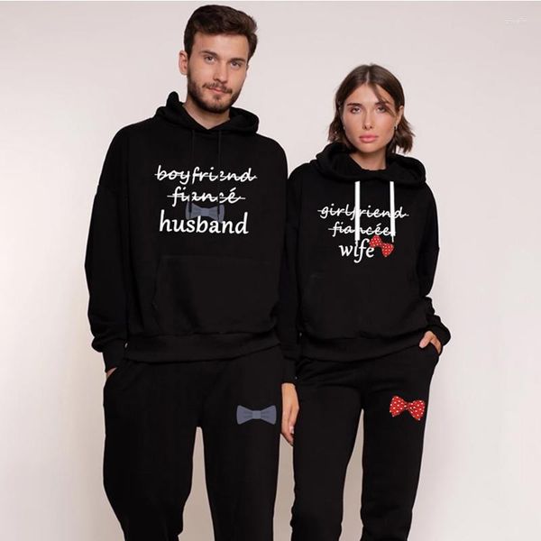 Men filhas de tracksuits de casal de casas de capuz calças de corrida 2pcs de alta qualidade marido esposa imprimida homens mulheres diariamente casual terno amante