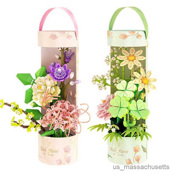 Блоки Sembo Creative Gift Flowers Bouquet Tube Build Blocks Florist Clover Peony Gardenia Украшение B DIY для девочек R230817