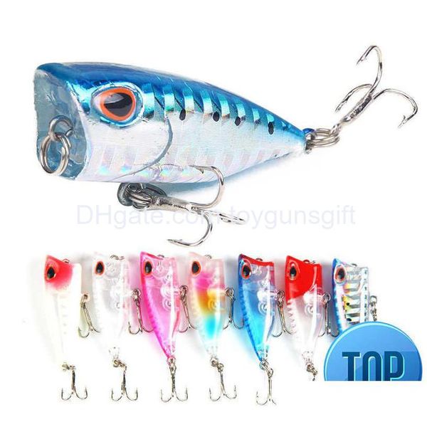 Yemler 1 PCS 4cm 3.3g Popper Fishing Cazibesi Yapay Yem Kartfish Wobblers Yüksek Karbon Çelik Hook Damla Teslimat Sporları DH2SY