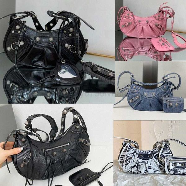 balencig Designer Le bag donna Cagole XS nappa borsa a tracolla in denim di velluto in pelle di agnello nera bianca con frange borse a tracolla da moto da donna